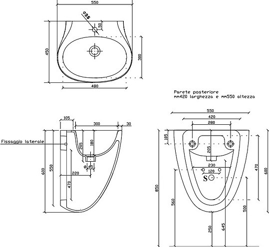 раковина подвесная 55 см galassia ergo 7100
