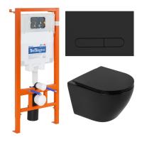 Комплект унитаза с инсталляцией BelBagno Colorato BB062CHR-MB/BB062SC-MB/BB002-80/BB007-PR-NERO.M с сиденьем Микролифт и Черной матовой клавишей смыва