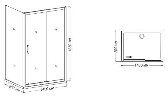 душевой уголок rgw passage pa-45 140x80 профиль хром, стекло чистое
