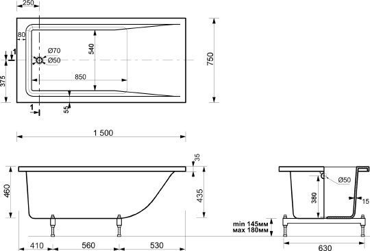 ванна из искусственного камня эстет дельта 150x75 фр-00000639