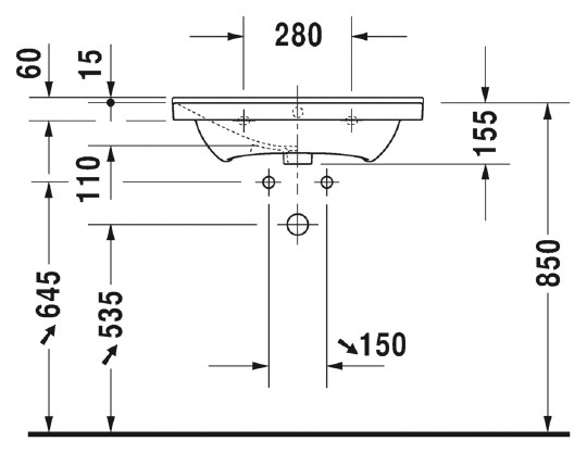 раковина подвесная 65 см duravit p3 comforts 2332650000