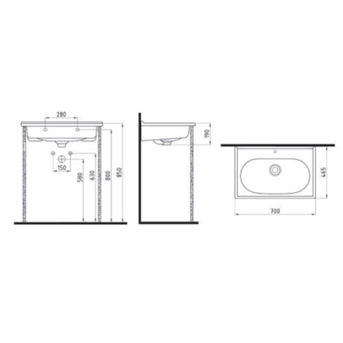 раковина bien ferra felk070b1fd1w5000 70x46.5 см, мебельная, белая