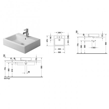 раковина накладная/подвесная duravit vero 0452500060 50x47 см, цвет белый