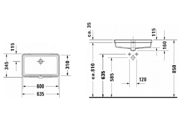 раковина полувстраиваемая duravit vero air 60 см 384600000