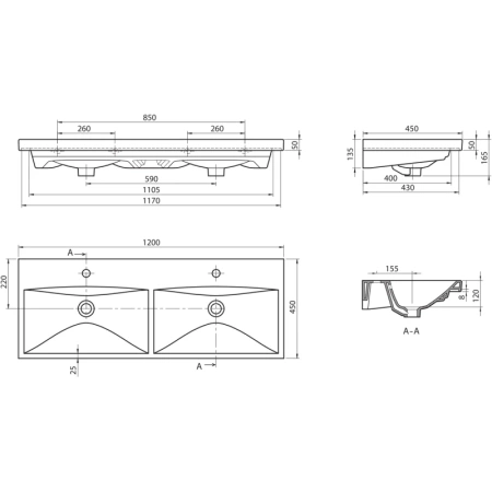 раковина belbagno 120 bb-0325-120-2-lvb двойная белая