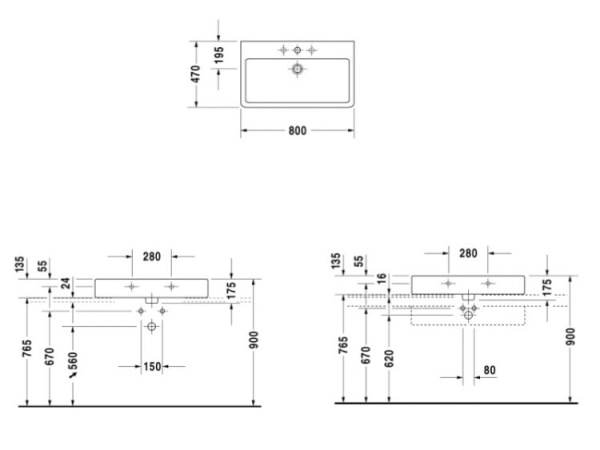 раковина накладная/подвесная 80 см duravit vero 0454800028