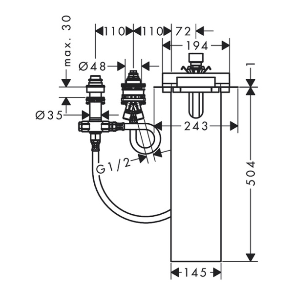 внутренняя часть axor 15487180 смесителя для ванны на 3 отверстия