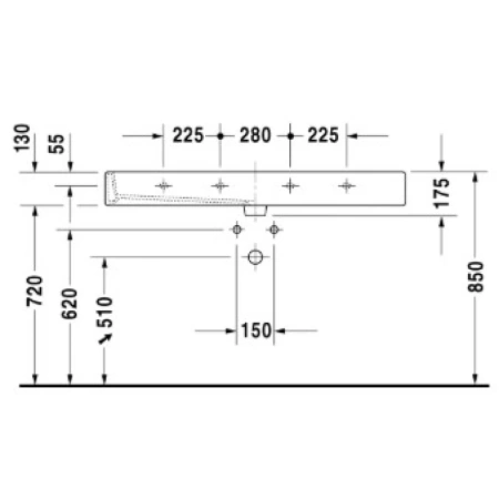 раковина накладная/подвесная duravit vero 120 см, 0454120000