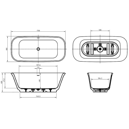 ванна акриловая отдельностоящая belbagno due bb702-1700-800-k