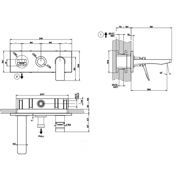 смеситель gessi rilievo 59139#299 для ванны с душем