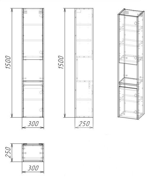 шкаф пенал grossman тенза-30 подвесной, веллингтон, 303008