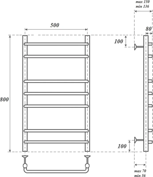 полотенцесушитель point нептун pn09158 водяной, 50x80 см, хром