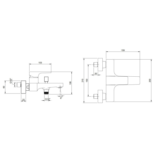 смеситель для ванны villeroy & boch architectura square tvt125001000k5 черный матовый