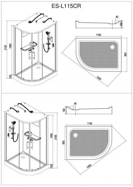душевая кабина esbano es-l115cr 115x85 r eskl115crr без гидромассажа