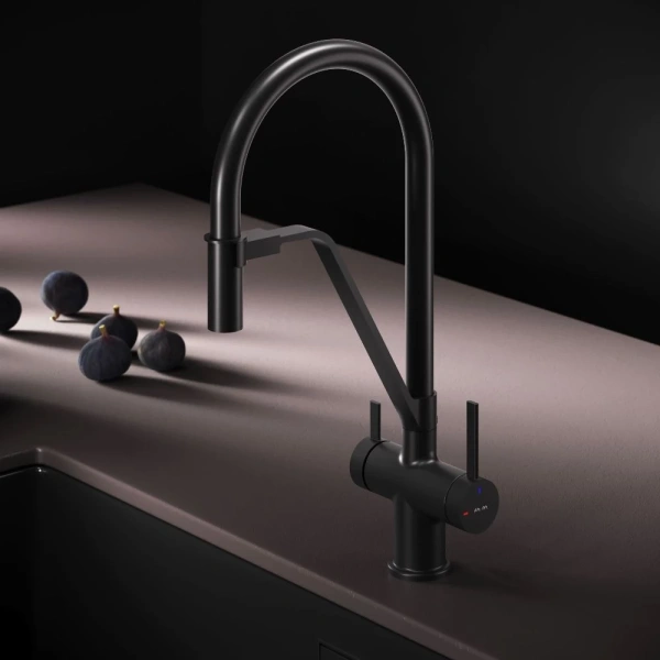 смеситель для кухни am.pm func f8f07822 coolstart, с подключением к фильтру, гибким изливом, черный матовый