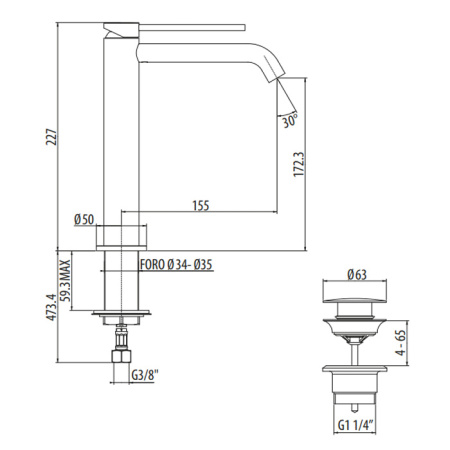 смеситель для раковины gattoni circle two 9146/91c0 с донным клапаном хром