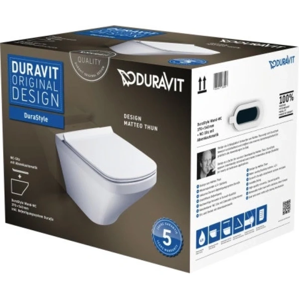 унитаз подвесной безободковый duravit durastyle 45520900a1 с сиденьем микролифт, цвет белый