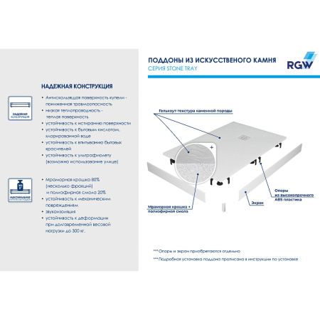 душевой поддон из искусственного камня rgw st/a l/r - 0129w 16154129-01l/r 90 x 120 см, асимметричный, цвет белый