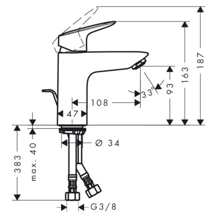 смеситель для раковины 100, с донным клапаном hansgrohe logis 71100000