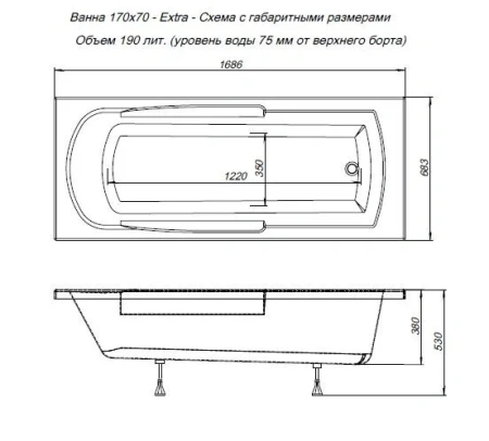 акриловая ванна aquanet extra 170x70 203931 без гидромассажа