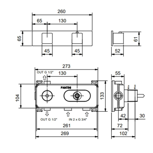 смеситель для душа fantini mint 34 02 f472b хром