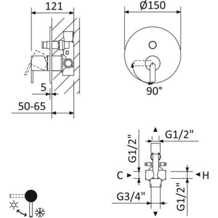 смеситель для ванны cezares leaf-vdim-01