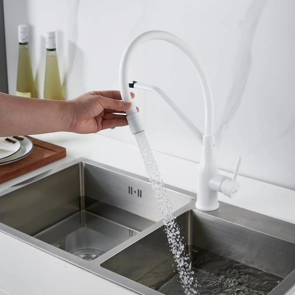 смеситель для кухни shevanik s343c-1 с гибким изливом, белый