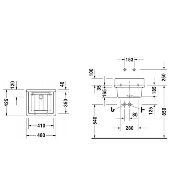 раковина подвесная duravit happy d.2 0313480000