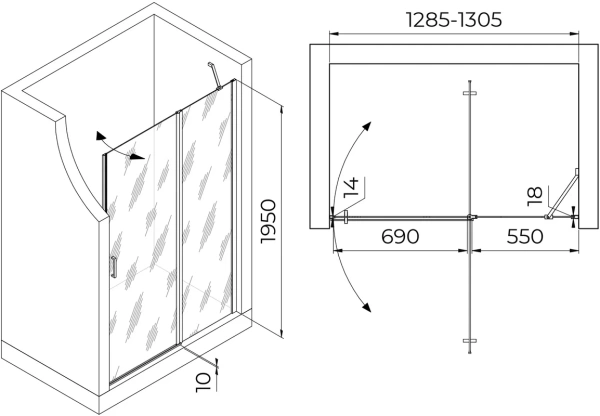душевая дверь в нишу rgw leipzig le-004 1300х1950 профиль хром, стекло прозрачное