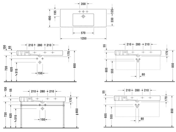 раковина полувстраиваемая 125 см duravit vero 03291200001