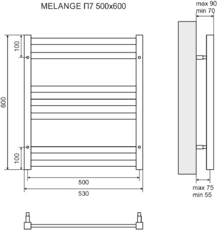 полотенцесушитель водяной lemark melange п7 50x60