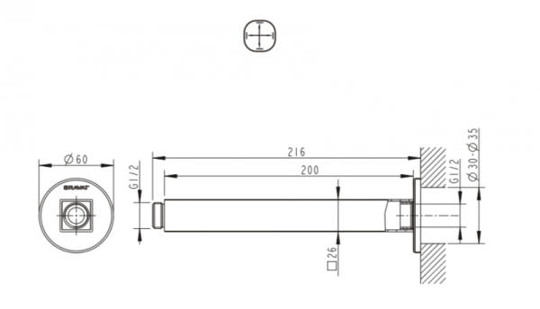 кронштейн для верхнего душа bravat built-in (p7436c-rus)