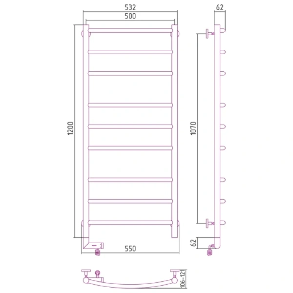 электрический полотенцесушитель сунержа галант 2.0 1200x500 l 00-5200-1250 хром