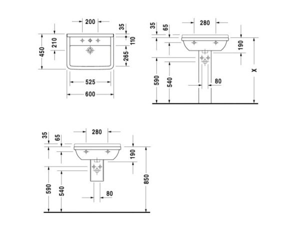 раковина подвесная 60 см duravit starck 3 300600030