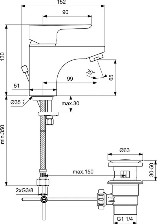 смеситель для раковины ideal standard ceraplan iii b0701aa хром