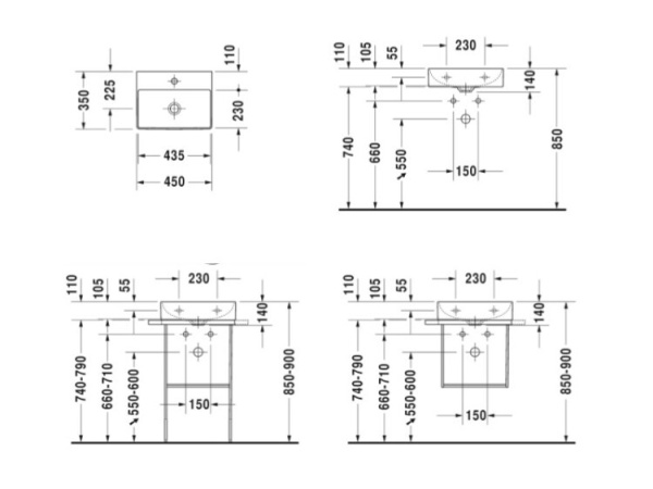 раковина подвесная/накладная duravit durasquare 45 см 732450070