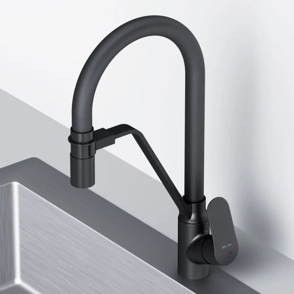 смеситель для кухни am.pm like f8007822 с гибким изливом, цвет черный