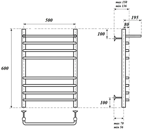 полотенцесушитель point нептун pn09156sp водяной, с полкой, 50x60 см, хром