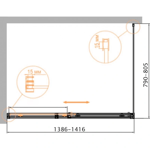 душевой уголок 140x80 см cezares duet soft-m-ah-1-140/80-c-cr прозрачное