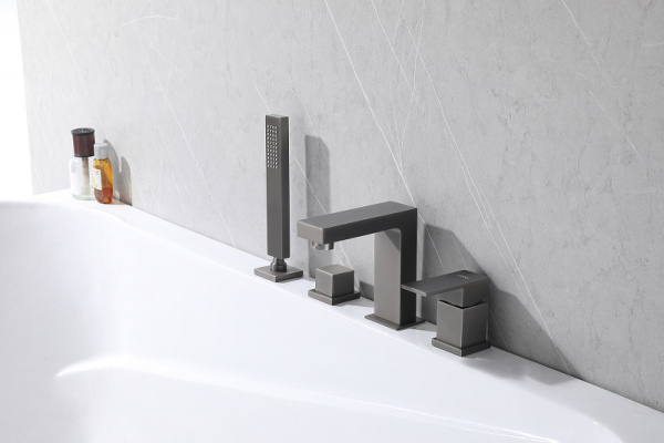 смеситель на борт ванны abber daheim af8213ng с душевым гарнитуром, никель