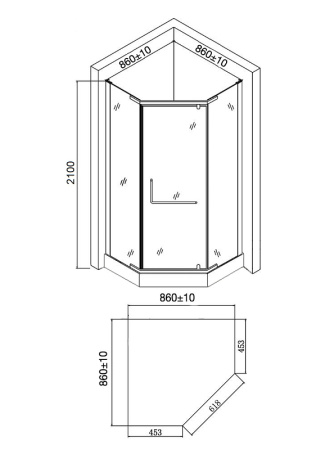 душевой уголок agger a03-090tcr 90x90 см, профиль хром стекло прозрачное