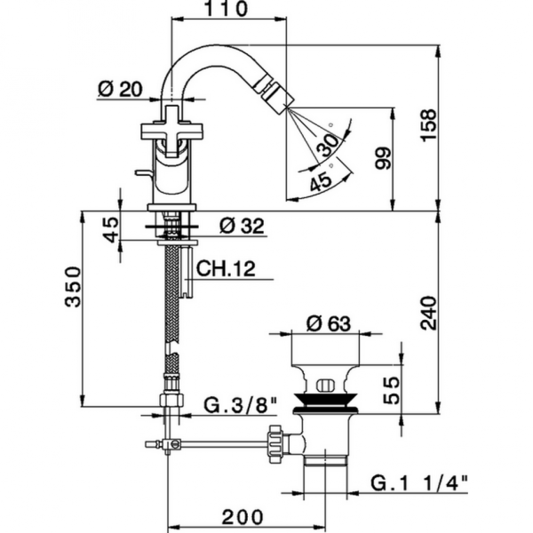 смеситель для биде cisal barcelona quad bq00155021