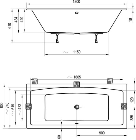 акриловая ванна ravak formy 02 slim 180x80 c891300000 без гидромассажа