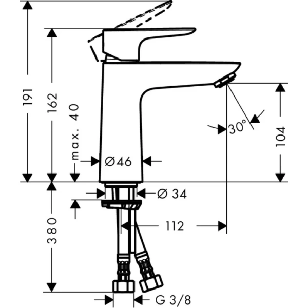 смеситель для раковины 110 без донного клапана hansgrohe talis e 71712000