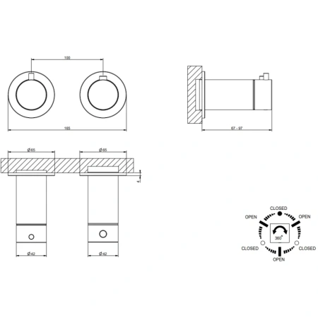 термостат gessi gessi316 54236#707 встраиваемый, внешние части, на 3 выхода, цвет шлифованное black metal pvd