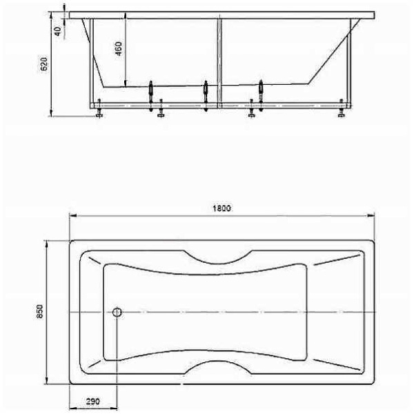 акриловая ванна aquatek феникс 180x85 fen180-0000043 без гидромассажа с фронтальной панелью с каркасом (вклеенный) со слив-переливом (слева)