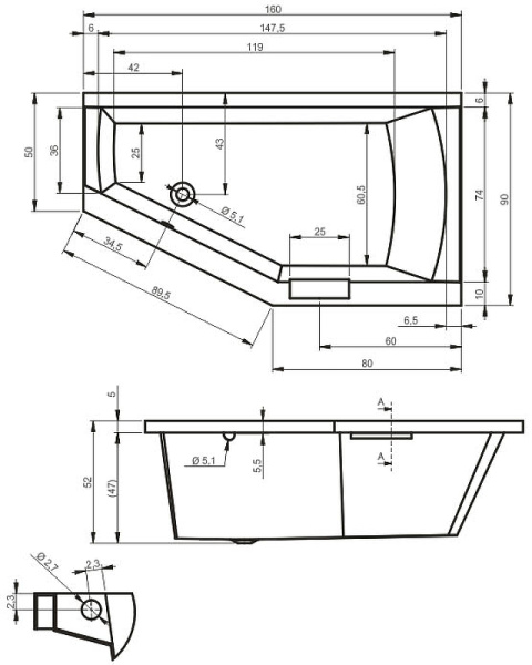 акриловая ванна riho geta 160x90 b029001005 (ba8600500000000) r без гидромассажа