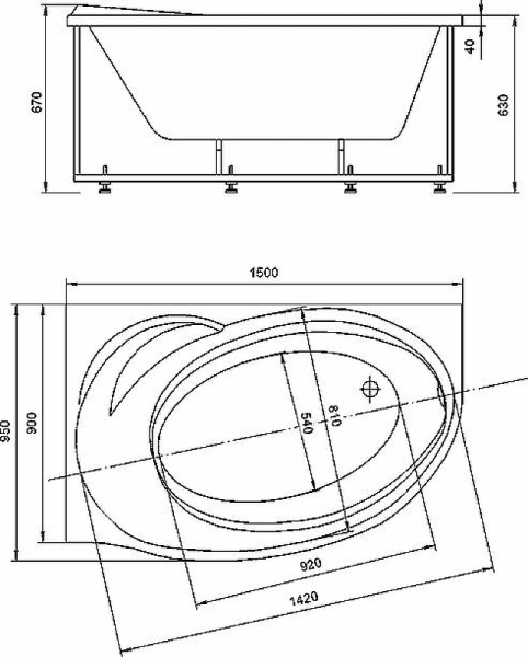 акриловая ванна aquatek бетта 150x95 r bet150-0000042 без гидромассажа с фронтальной панелью с каркасом (вклеенный) со слив-переливом