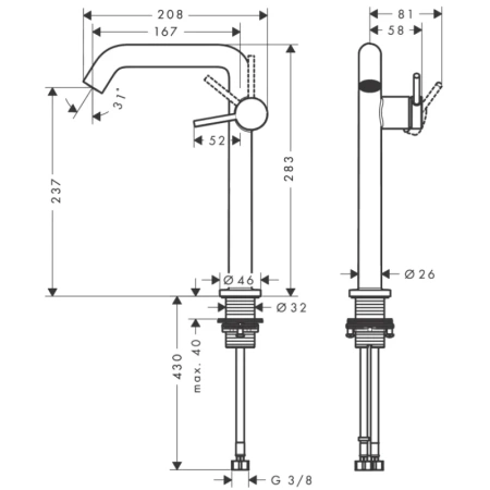 смеситель для раковины hansgrohe tecturis s 73370140 coolstart, с донным клапаном, бронза