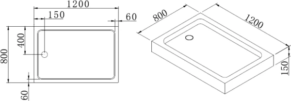 акриловый поддон 120x80 см cezares tray-a-ah-120/80-15-w0